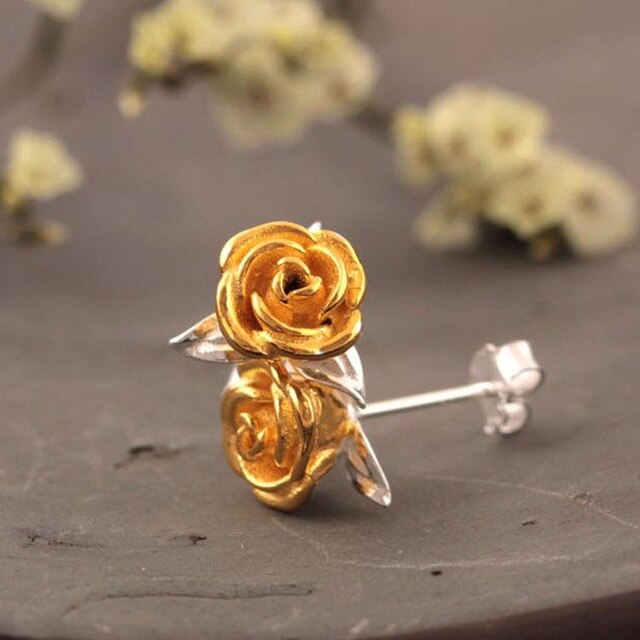 Romantic Tiny Rose Shaped Silver Stud Earrings