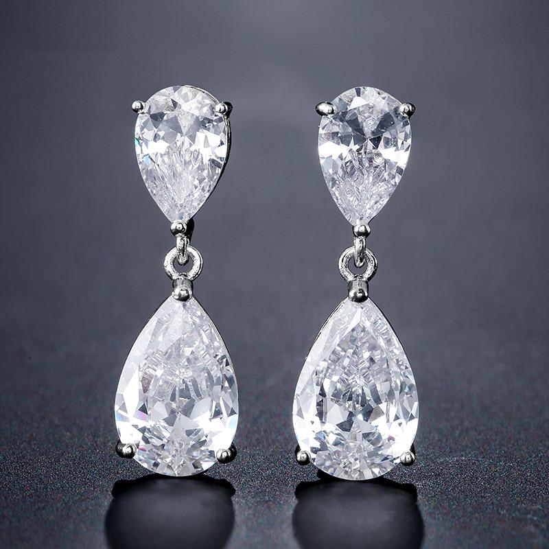 White Crystal Teardrop Long Earrings