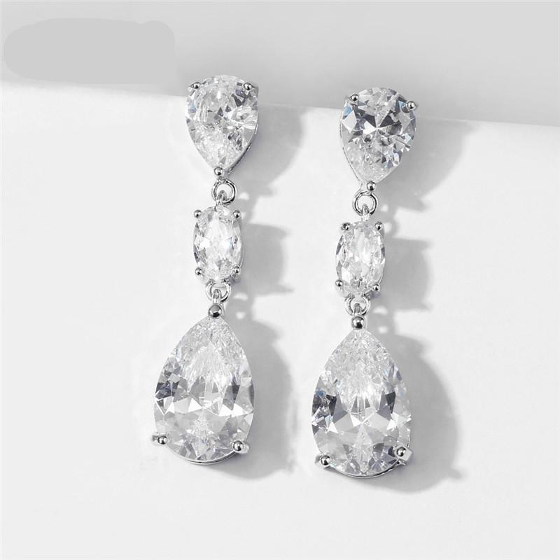White Crystal Teardrop Long Earrings