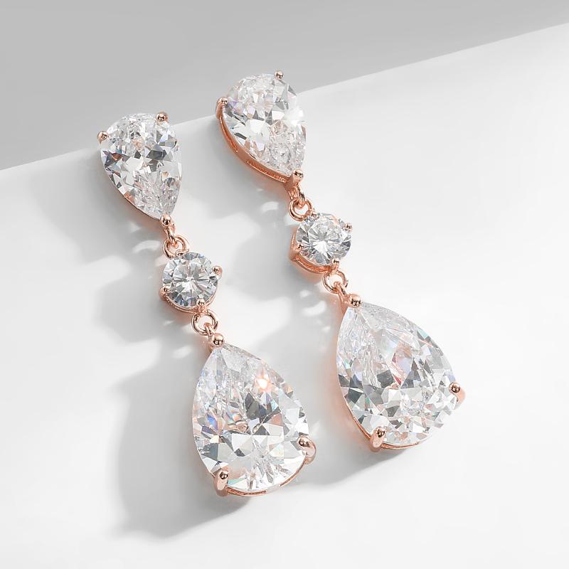 White Crystal Teardrop Long Earrings