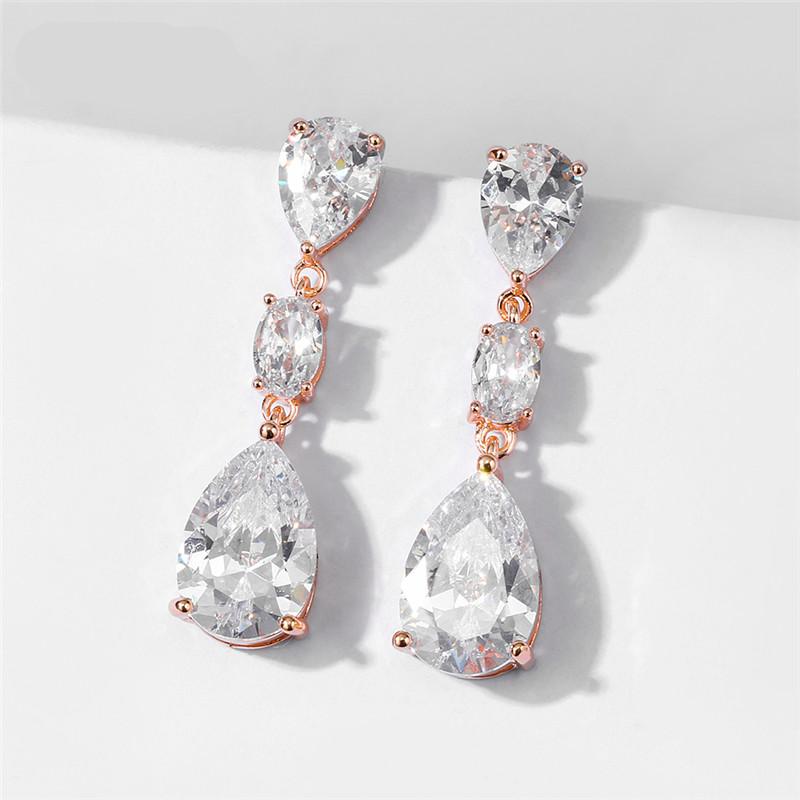 White Crystal Teardrop Long Earrings