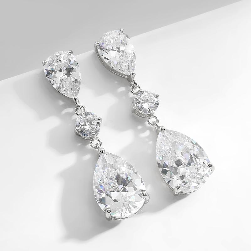 White Crystal Teardrop Long Earrings