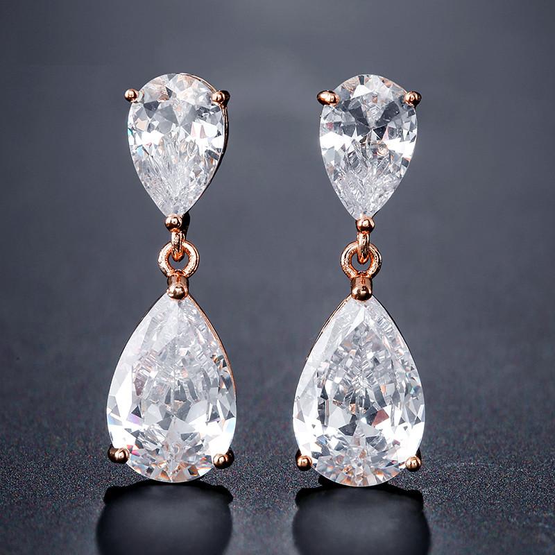 White Crystal Teardrop Long Earrings