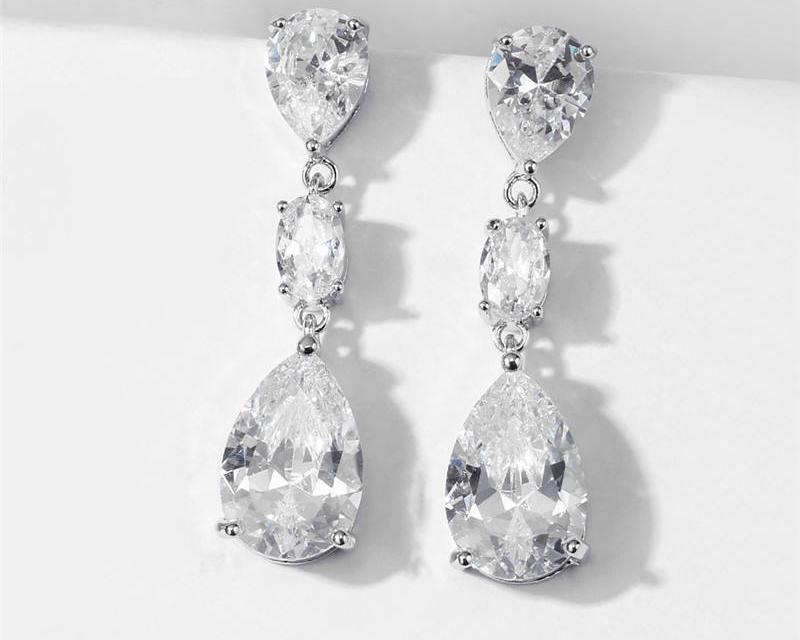 White Crystal Teardrop Long Earrings