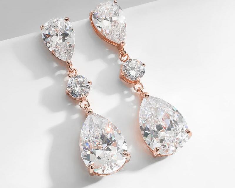 White Crystal Teardrop Long Earrings