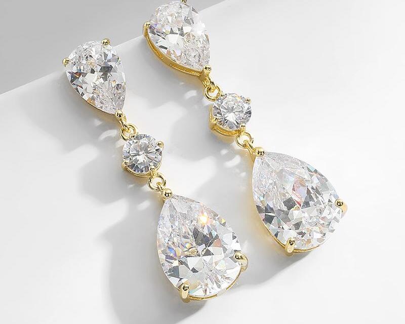 White Crystal Teardrop Long Earrings