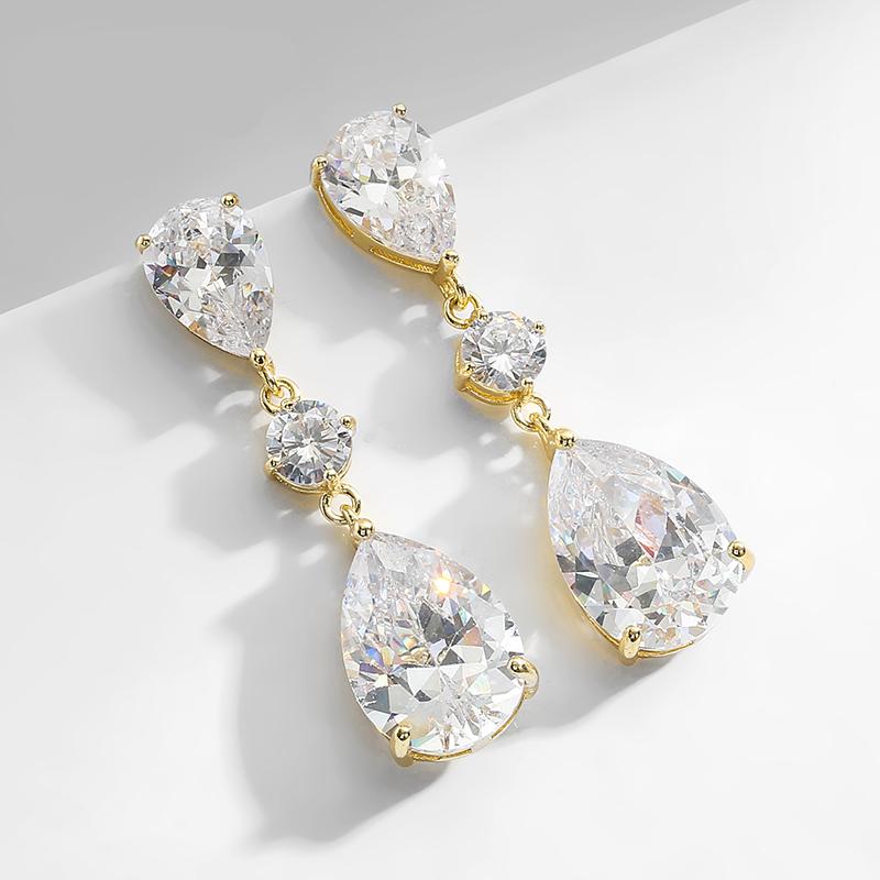 White Crystal Teardrop Long Earrings