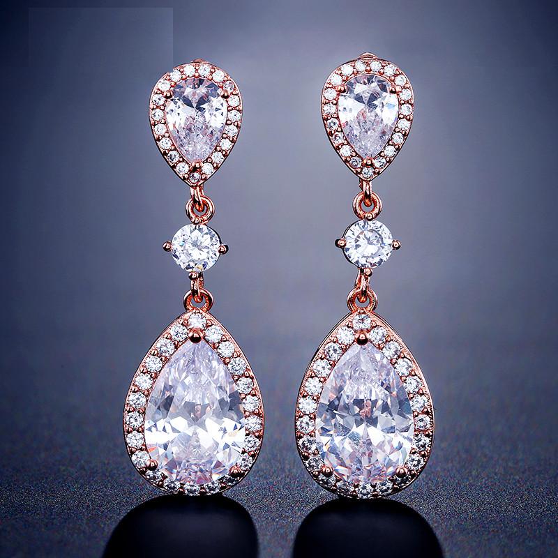 White Crystal Teardrop Long Earrings