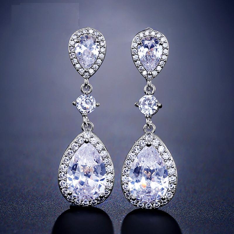 White Crystal Teardrop Long Earrings