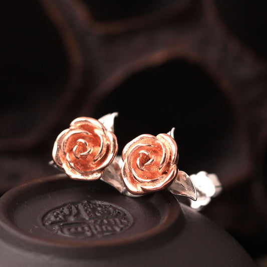Romantic Tiny Rose Shaped Silver Stud Earrings