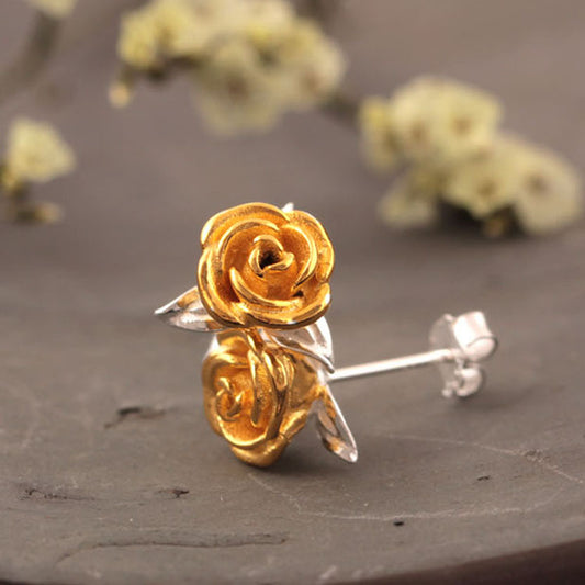 Romantic Tiny Rose Shaped Silver Stud Earrings